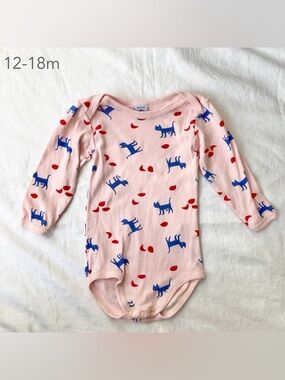 🪴5/$30 Petit Bateau 12-18 Months Baby Toddler Pink Heart Cat Bodysuit Spring